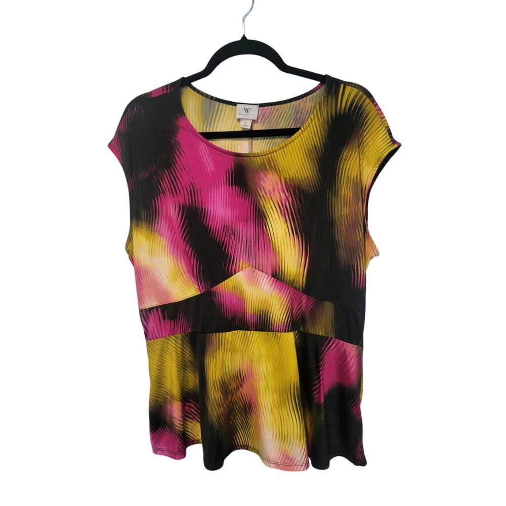Vintage 90s XL Worthington‎ Aurora Northern Lights Purple Black Silky Whimsy Top
